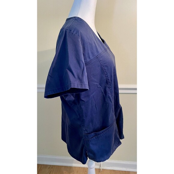 Butter-Soft Womens Stretch V-Neck Scrub Top Blue Sz:L  Pocket - Picture 3 of 5